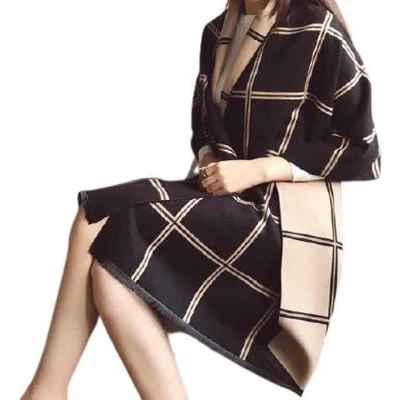 Afbeelding van Dames sjaal 65 x 190 cm (LxB) zwart beige omkeerbare omslagdoek stola winter