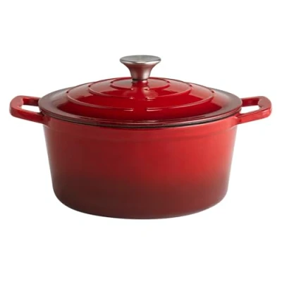 Afbeelding van APS 88302 kookpan met deksel &quot;5 STARS&quot;, stoofpan gietijzer, geschikt voor inductie, ovenbestendig, incl. dekselhouder, Ø 25 cm, 4 liter, rood