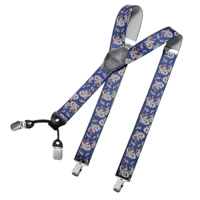 Afbeelding van DonDon brede bretels 3,5 cm 4 Y vormige leren clips elastisch en in lengte verstelbaar Paisley blauw