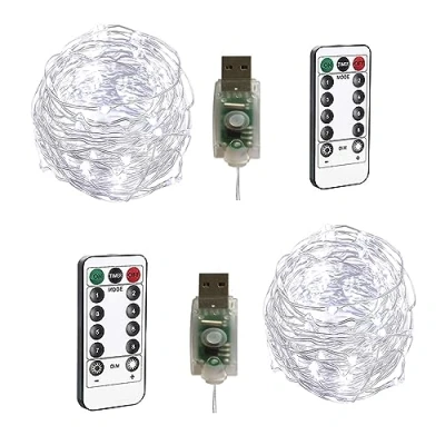 Afbeelding van BXROIU 2 x 100LEDs kerstverlichting 10 meter zilveren draad USB poort met afstandsbediening 8 programma&#039;s en getimed dimmen (cool white)