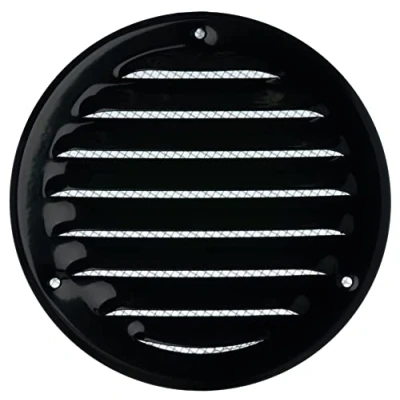 Afbeelding van Ø 100mm metaal zwart ventilatierooster met insectenbescherming rooster voor ventilatie afvoerrooster