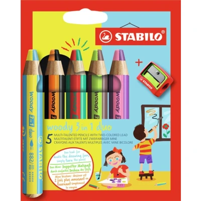 Afbeelding van Kleurpotloden STABILO 882 woody 3 in 1 duo inclusief puntenslijper assorti etui 5 à stuks