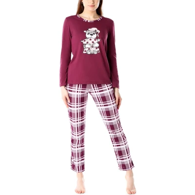Afbeelding van Merry Style Dames Pyjama Lange mouwen broek Katoen MS MS10 169 PJ Wijnrood Geruit S