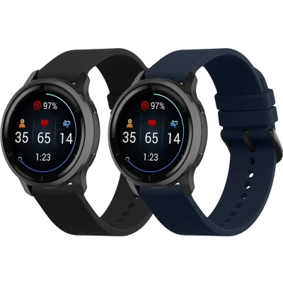 Afbeelding van kwmobile 2x horlogebandjes geschikt voor 20mm Smartwatch Strap (Universal) bandje bandjes van TPU Activity tracker horloge band in zwart / donkerblauw