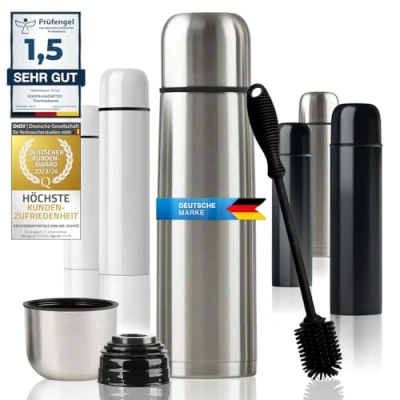 Afbeelding van Roestvrijstalen thermosfles Dubbelwandige vacuümkan met beker &amp; borstel; lekvrij, vaatwasmachinebestendig BPA vrij + reinigingsborstel; houdt drankjes warm koud (Zilver, 500 ml)