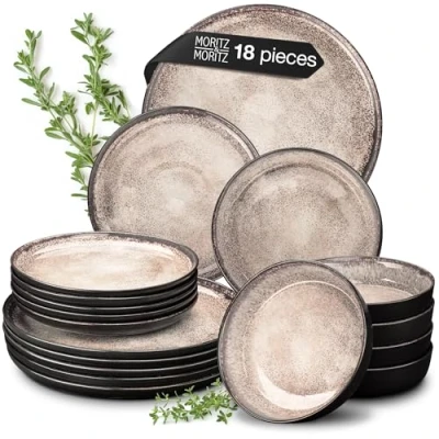 Afbeelding van Moritz &amp; Moritz, Bordenset, 18 delig, voor 6 personen, van keramiek, zwart beige, platte borden, soepborden en ontbijtborden