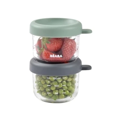 Afbeelding van BEABA® Portioncontainer set van 2 gemaakt glas, mineraal / saliegroen