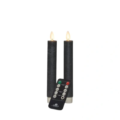 Afbeelding van Dinerkaars wax led bewegende vlam op batterij met afstandsbediening 2 stuks h18 cm grijs Anna&#039;s Collection
