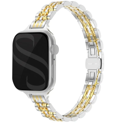 Afbeelding van Apple Watch bandje Staal Zilver Geschikt voor Series1/2/3/4/5/6/7/8/9/10/SE (38/40/41 mm) Series 10 (42 &amp; Goud