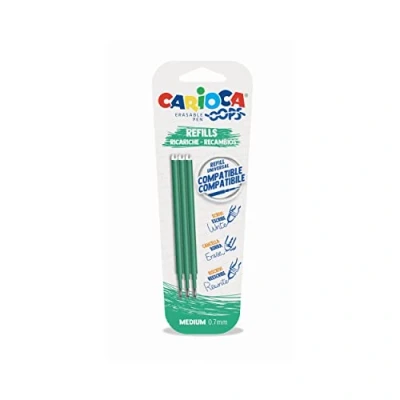 Afbeelding van Carioca Oops Navullingen, uitwisbare pen, groen, compatibele vulling, warmtegevoelige inkt, 3 stuks, kleur groen