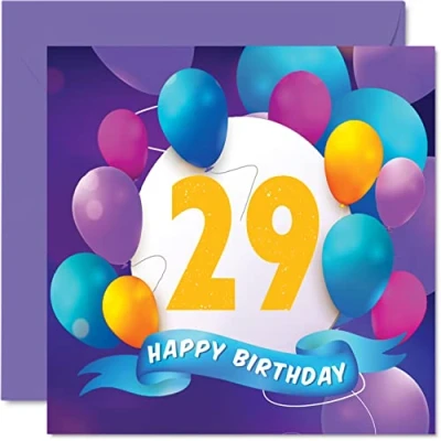 Afbeelding van 29e verjaardagskaart voor mannen vrouwen ballonfeest gelukkige verjaardagskaarten 29 jarige man vrouw broer zus zoon dochter tante oom vriend neef, 145 mm x verjaardag wenskaarten cadeau