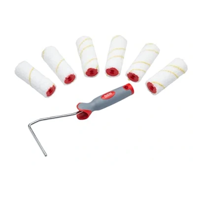 Afbeelding van ProDec Advance 7 Stuk 4 Inch Jumbo Core Kortpolige Microvezel Mini Lakrollen voor Emulsie, Glans, Satijn, Houtvlekken en Vernissen met Soft Grip Frame, ARRF003