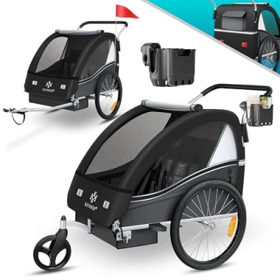 Afbeelding van KESSER® Kinderfietskar Sport RX 2 in 1, fietsaanhanger voor 1 tot kinderen, max. 40 kg 5 punts veiligheidsgordel, 360 graden draaibaar voorwiel, jogger, Zwart/Antraciet