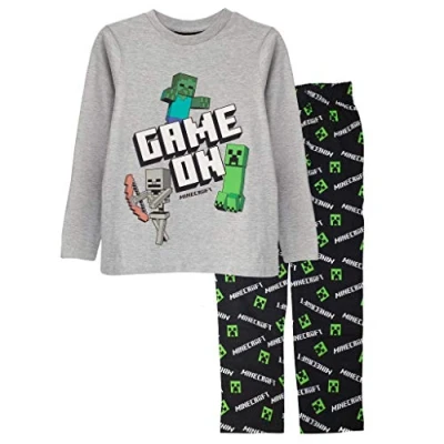 Afbeelding van Minecraft Game On Lange pyjama&#039;s set, Kinderen, 110 182, Schwarz/Weiß Heather Grey, Officiële Koopwaar