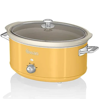 Afbeelding van Swan Retro SF17031YELNIEUW Kookpan, 6,5 l, afneembare container, anti aanbaklaag, keramiek, PFOA en PTFE, 3 temperatuurniveaus, glazen deksel, slowcooker, vintage design, geel, 320 W