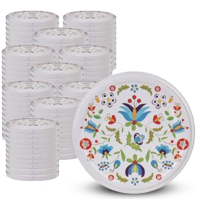 Afbeelding van KADAX Schroefdeksel met diameter van 82 mm, metalen twist off deksel, reservedeksel voor inmaakpotten en weckpotten, deksel 6 inkepingen, bloemen, 100 stuks