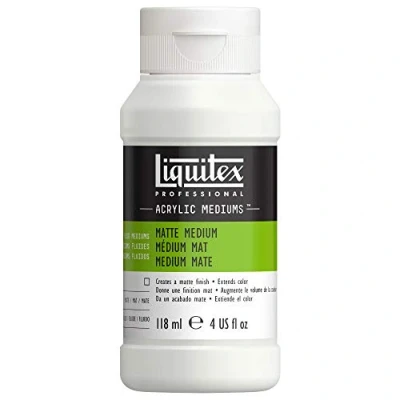 Afbeelding van Liquitex 5104 Professional matte medium voor acrylverf, geeft kleuren een zijdeachtig Mat oppervlak en vermindert de glans, vloeistof 118ml fles,