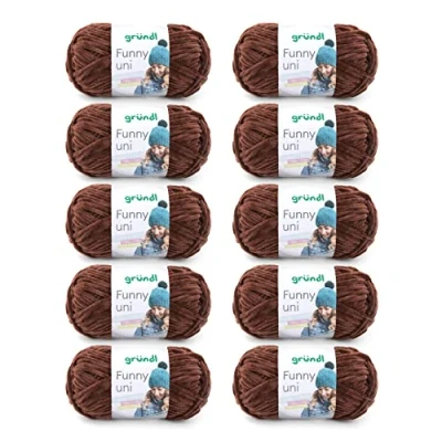 Afbeelding van Gründl Funny uni brei en haakgaren (fluweelachtig chenillegaren van 100% polyester, 10 x 100 g/120 m, naalddikte: 5 6), bruin