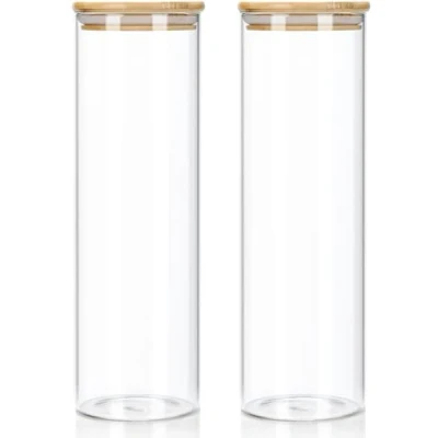 Afbeelding van Voorraadpotten met deksel, set van 2, 1400 ml, voorraaddozen glas bamboedeksel, doos spaghetti, keuken, luchtdichte bewaarpotten, kruidenpotjes, versterkt borosilicaatglas, glazen