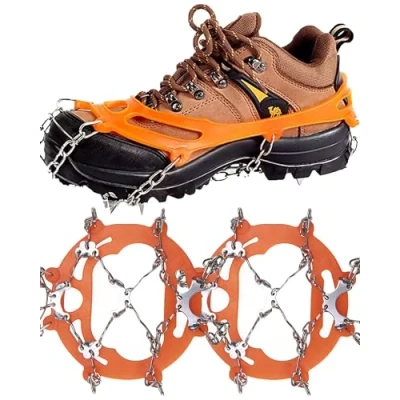 Afbeelding van MuscleForge® Wandelnoppen in de bergen met 8 tanden, antislip, voor sneeuw en ijs, van staal, kleur oranje, maat 38 45, mannen vrouwen