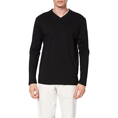 Afbeelding van Lower East Heren Shirt met lange mouwen, V hals, Zwart, set van 5, M