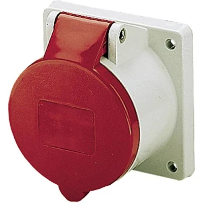 Afbeelding van Mennekes cee inbouwcontactdoos 16a 5 polig 400v 6u ip44 schroefklem 75x75mm rood ral3013 1385