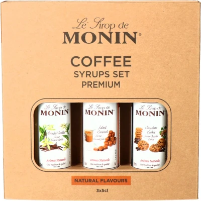 Afbeelding van Monin Koffiesiropen MIX Set Klein 3x 5cl (Chocolate Cookie, Salted Caramel en Franse Vanille)
