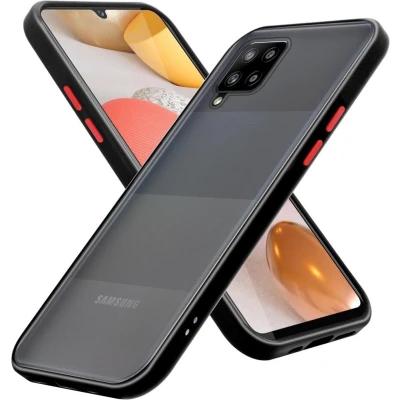 Afbeelding van Cadorabo Hoesje geschikt voor Samsung Galaxy A42 5G / M42 in Mat Zwart Rode Knopen Hybride beschermhoes met TPU siliconen Case Cover binnenkant en matte plastic achterkant
