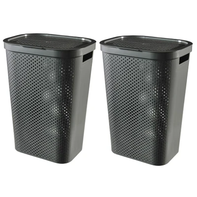Afbeelding van Curver Infinity Recycled Wasmand met deksel 60L 2 stuks Antraciet