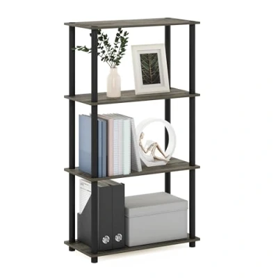 Afbeelding van Furinno Turn N Tube 4 Tier Multifunctioneel Plank Display Rack met Ronde Buizen, Frans Eiken/Zwart