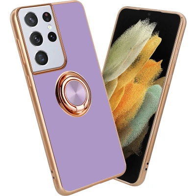 Afbeelding van Cadorabo Hoesje geschikt voor Samsung Galaxy S21 ULTRA in Glossy Licht Paars Goud Beschermhoes Camerabescherming