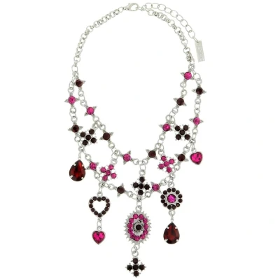 Afbeelding van Behave Ketting zilver kleur met roze en rode hangers