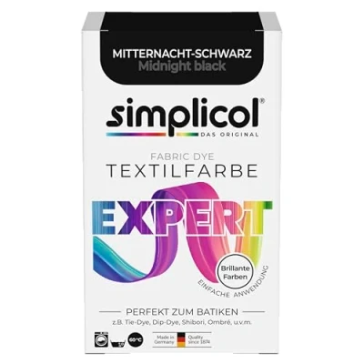 Afbeelding van simplicol Textielverf expert middernacht zwart 1718 voor het kleuren en opfrissen van kleding, wasmachinebestendig, katoen, wol, zijde, linnen, viscose gemengd weefsel