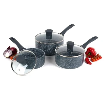 Afbeelding van Russell Hobbs saucepan set 3 delige Non Stick Blue Marble Aluminium 16/18/20 cm.