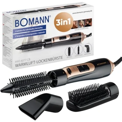 Afbeelding van Bomann HAS 6077 CB Warmeluchtborstel, 3 opzetstukken, voor alle haarlengtes, föhnborstel met koude stand Style Fix, 2 standen, ronde borstelföhn, haarstyler, 360 graden kabel, warmeluchtborstel