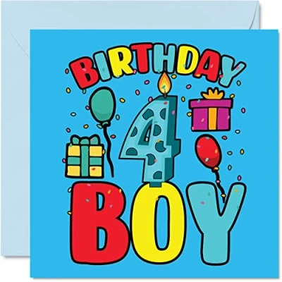 Afbeelding van 4e verjaardagskaart jongen verjaardag gelukkige 4 jaar oude jongen, jongens verjaardagskaarten voor hem, 145mm x wenskaart zoon broer kleinzoon neef God zoon, vierde