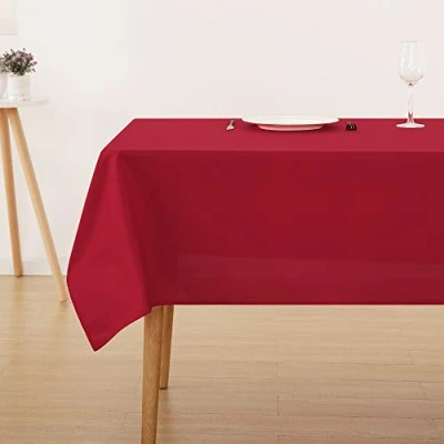 Afbeelding van Deconovo Eenkleurige Tafelkleed Kerst Waterafstotend Bescherming Afwasbaar Doek Lotuseffect in Polyester voor Feest Eetkamer Rood 140x240cm