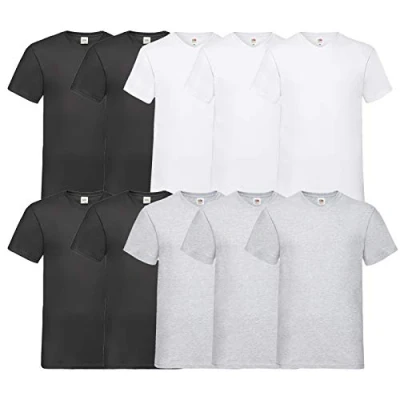 Afbeelding van Fruit of the Loom T shirt, met V hals, in verschillende maten en kleuren, 10 stuks, 4, zwart 3 wit3 grijs, L