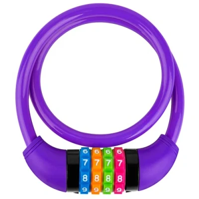 Afbeelding van GOLDPOOL fietsslot voor kinderen, kleurrijk cijferslot, violet, met cijfers 650 x 11 mm, combinatie van kabelslot, 4 cijferige resetbare