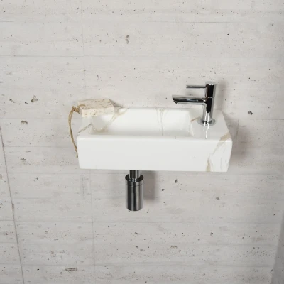 Afbeelding van Fonteinset Carrara Marmerlook Wiesbaden Color Chroom (kraangat rechts)