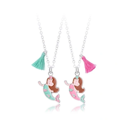 Afbeelding van Bixorp Friends BFF Ketting voor 2 met Zeemeermin Zilverkleurig Kwast Vriendschapsketting Cadeau