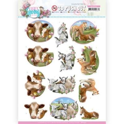 Afbeelding van Farm Animals Enjoy Spring 3D Push Out Sheet