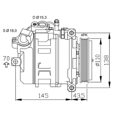 Afbeelding van NRF 32520 AC Compressor 7SEU17C 12 PAG 46 Met compressorolie, afdichtring BMW: 7