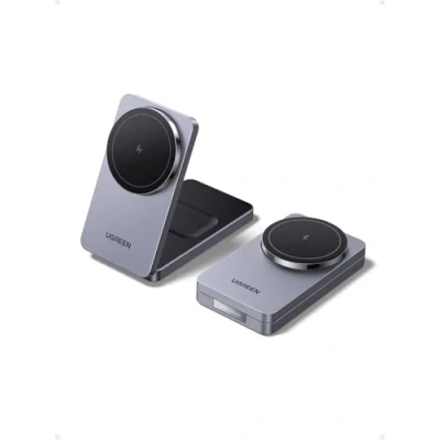 Afbeelding van UGREEN MagFlow 2 in 1 magnetisch oplaadstation, compatibel met MagSafe, opvouwbare draadloze oplader voor iPhone 16/16 Pro/16 Pro Max/15/14/13, AirPods, draadloos oplaadstation 1M kabel