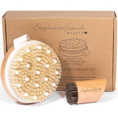 Afbeelding van Stephanie Franck Beauty Duo Dry Brushing Body &amp; Face Brushes voor droge lichaamsmassage (stevig) en gezicht van natuurlijk haar