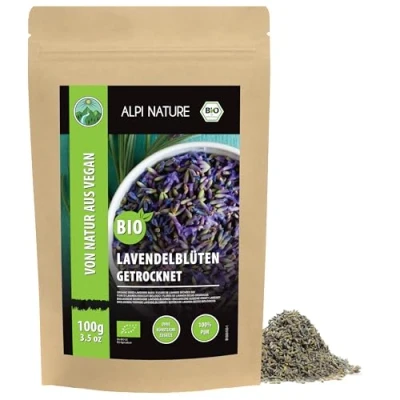 Afbeelding van Alpi Nature organische lavendelbloesems (100 g) lavendelbloemen gedroogd Franse lavendel van gecontroleerde teelt volledig 100% natuurlijk zonder additieven
