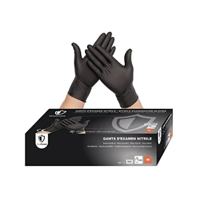 Afbeelding van OneProtek Nitril wegwerphandschoenen, zwart, 2 x 100 stuks, nitrilhandschoenen, maat M (medium), latexvrij, duurzaam, multifunctionele bescherming tegen chemicaliën
