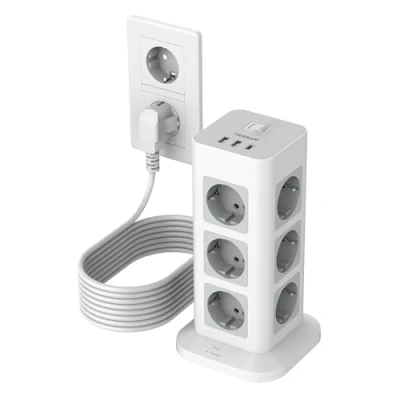 Afbeelding van TESSAN 12 Voudige Stekkerdoos, Stekkerdoos met USB C, Verlengkabel Meerdere Stekkers 10M, Overspanningsbeveiliging, en Schakelaar voor Thuiskantoor, 3600W