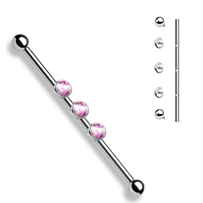 Afbeelding van Industrial piercing 3 interne schroefdraad gemmed roze