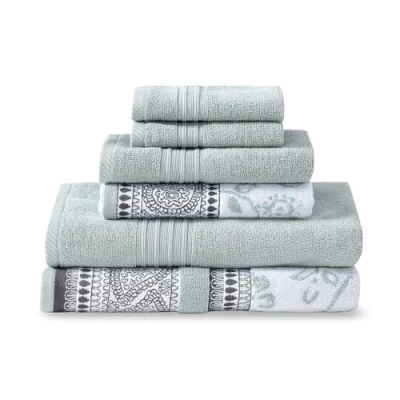 Afbeelding van Modern Threads 6 delige set, 2 badhanddoeken, handdoeken, washandjes garen geverfd jacquard/solide handdoekenset Ophelia Dark Sage